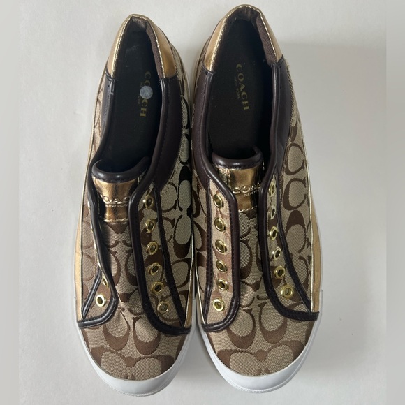 Coach Felix Women’s Slip On Sneakers Gold and Tan Size 10B - Picture 2 of 15